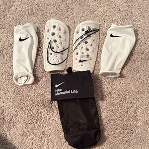 Nike Mercurial Lite White and Black Kids Shin Guards